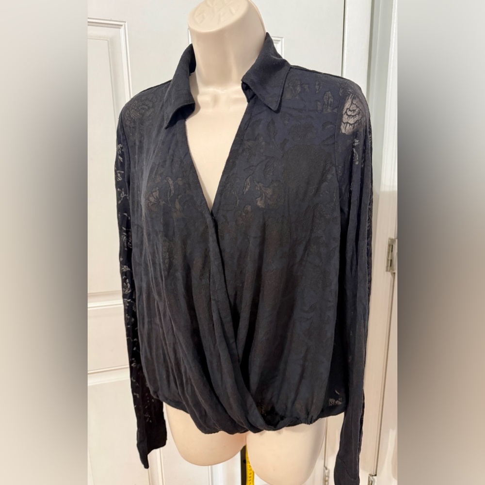 Maeve Anthropologie Whimsigoth‎ Black Sheer  Wrap Blouse